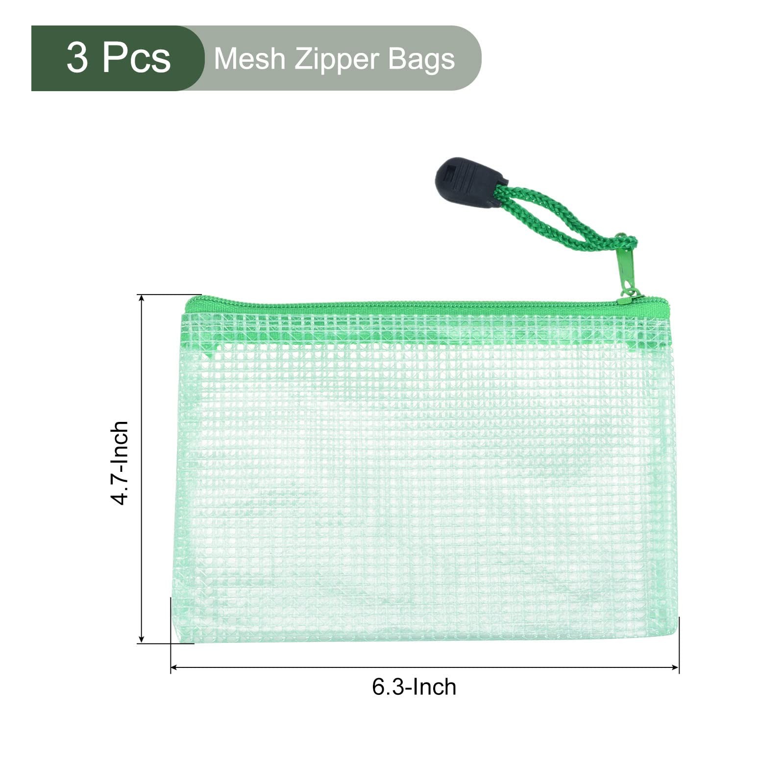YOKIVE 3 Pack Mesh Zipper Bags, A6 File Pockets Plastic Document Green