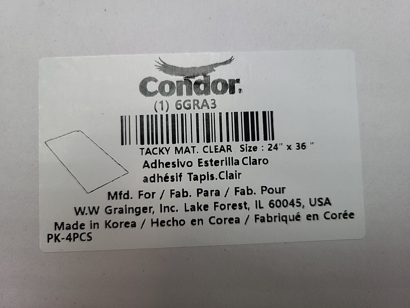 4 Pack Condor 6GRA3 24″ x 36″ Tacky Floor Mat Clear 1.5 mil Thick Polyethylene