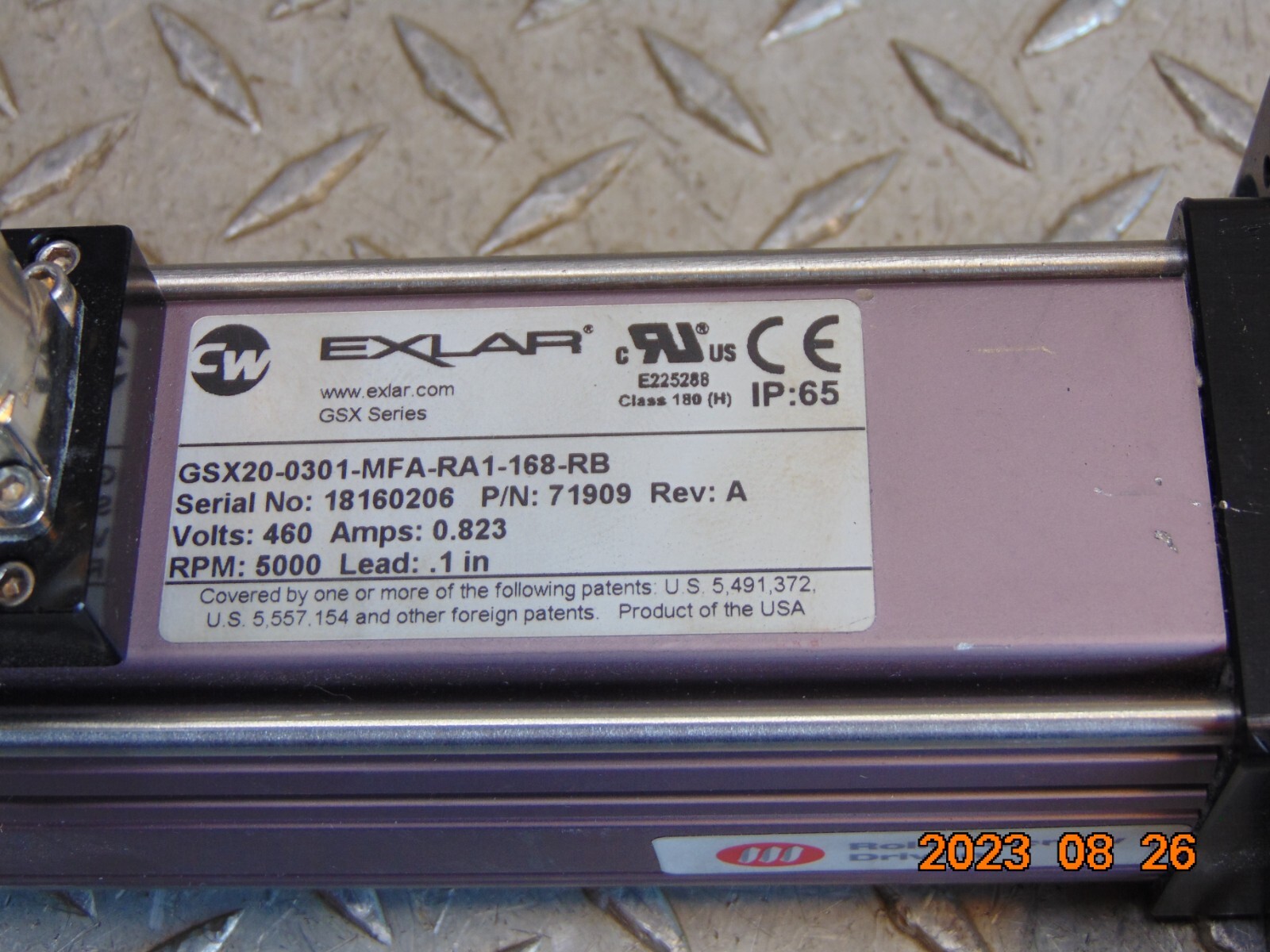 EXLAR GSX20-0301-MFA-RA1-168-RB LINEAR ACTUATOR 460V 5000 RPM .1″ LEAD