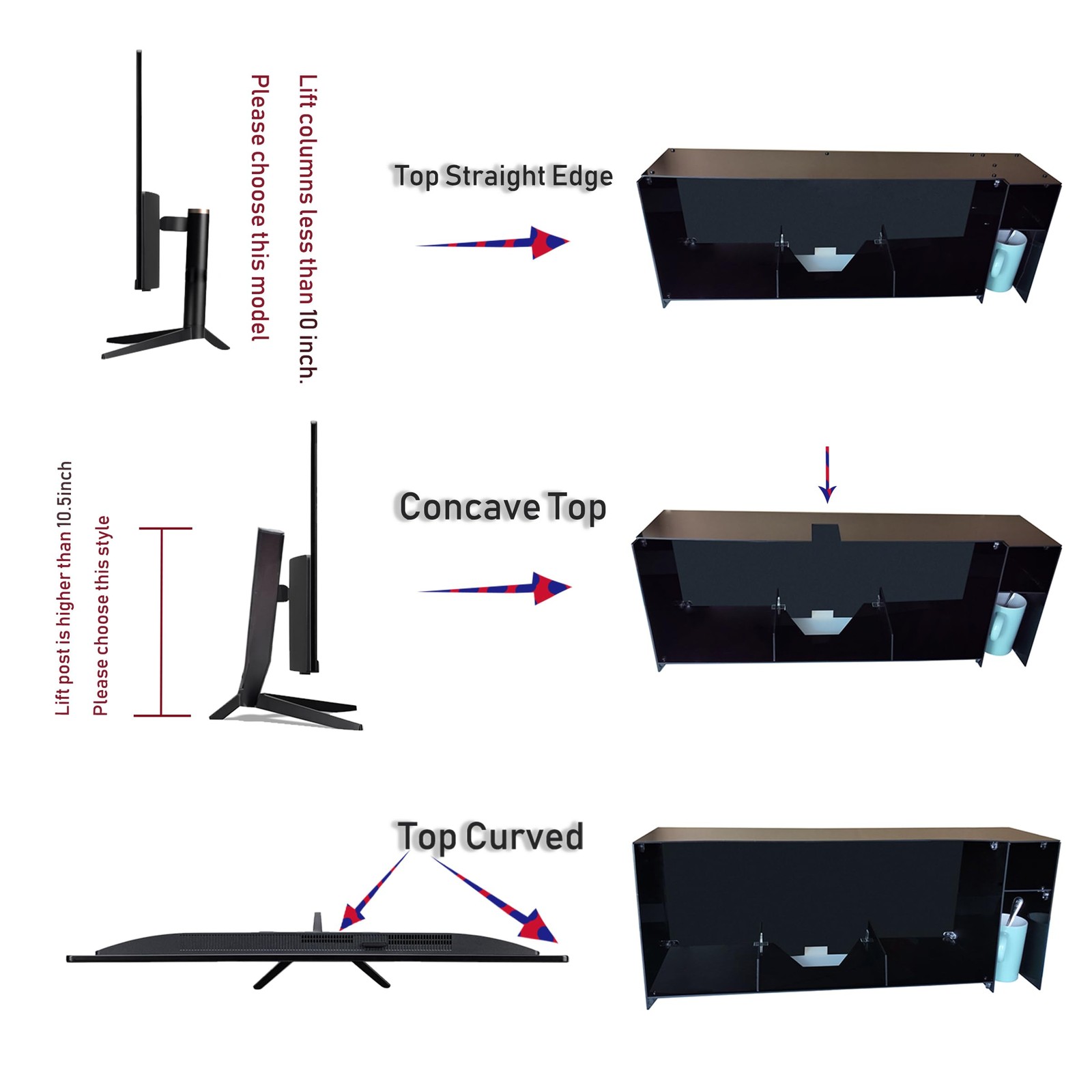 DPYSG_TO Desktop organizer shelf over monitor-Desktop 11 inches high, Black