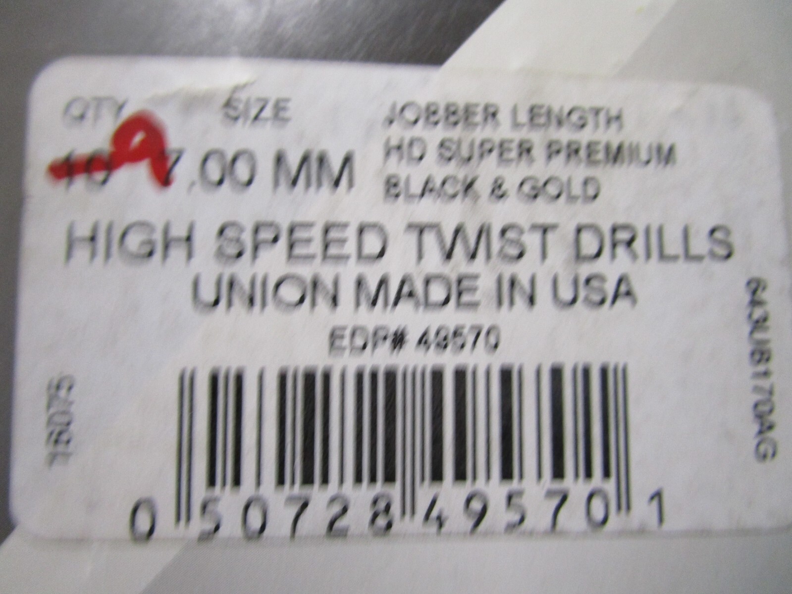 7.00mm x 105.0mm OAL 135° Split Black/Gold High Speed Steel Jobber Drill QTY 9