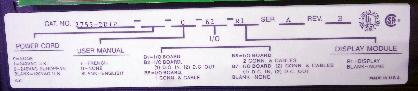 1 USED ALLEN BRADLEY 2755-DD1P-0-B2-R1 BAR CODE DECODER ***MAKE OFFER***