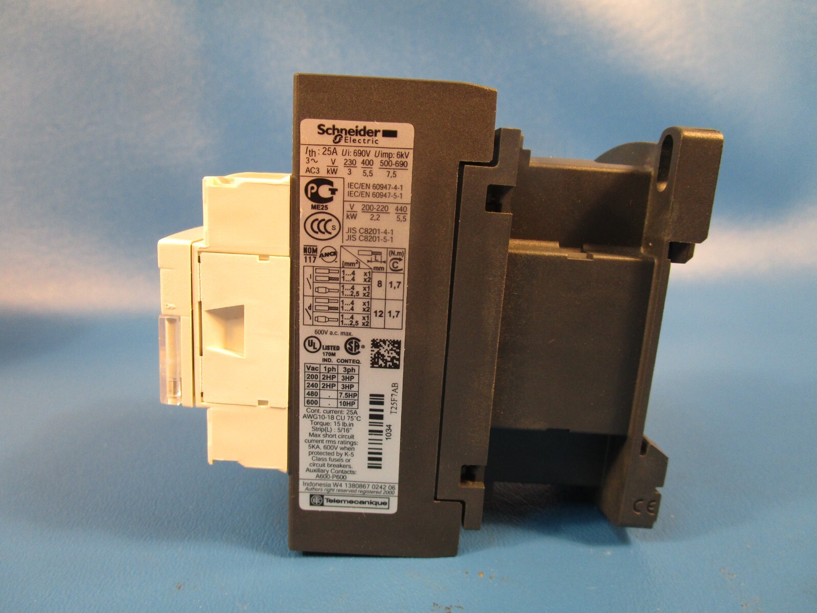 SCHNEIDER LC1DT25F7, Contactor, Non Reversing, 4 pole, 3 phase, 110 Vac @ 50/60