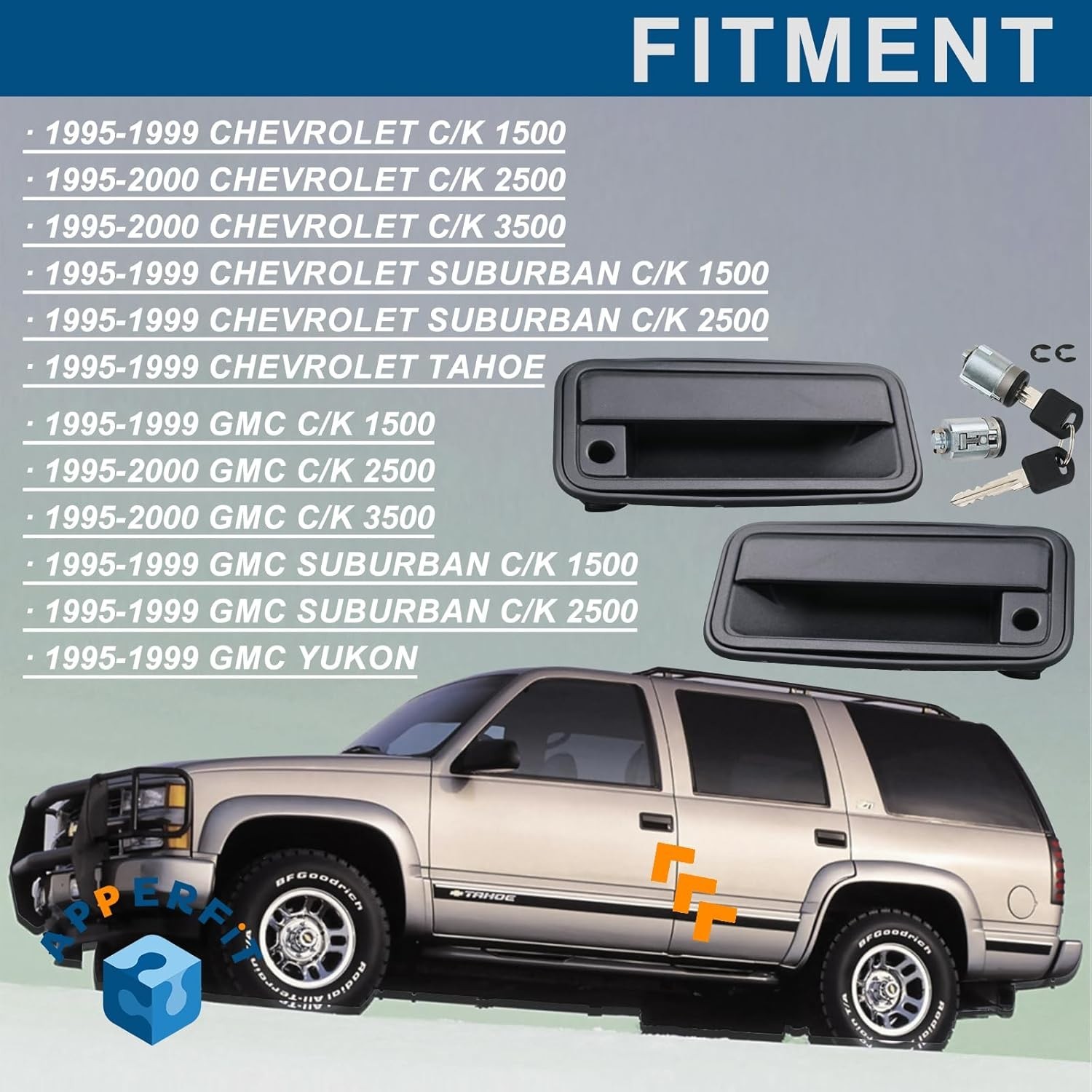 All Metal Exterior Door Handles W/Lock Cylinders & Keys Compatible with Chevy Ta