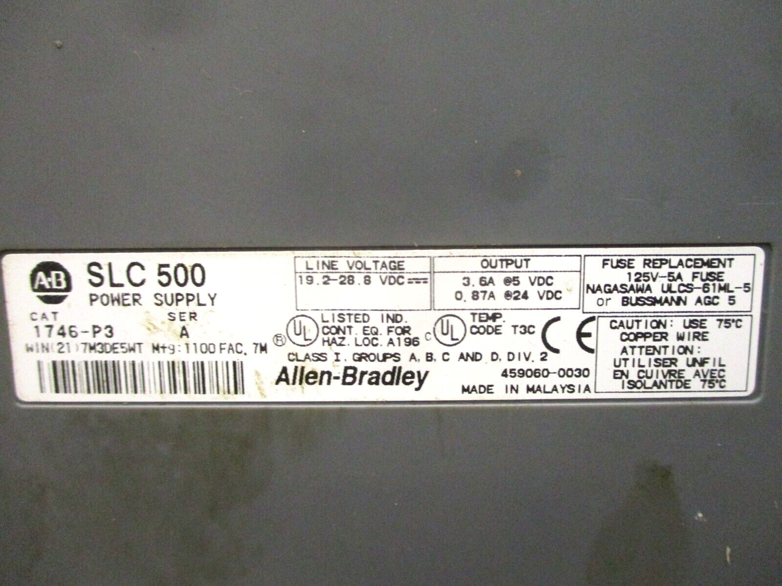 Allen-Bradley SLC 500 1746-P3 SLC 5/04 CPU 1747-L542 48662GN