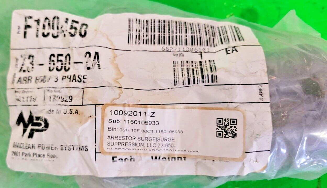 🟠MACLEAN Z-650 SECONDARY MOV SURGE ARRESTOR PESSCO OFFERING 1 G060724-3-12 🗽