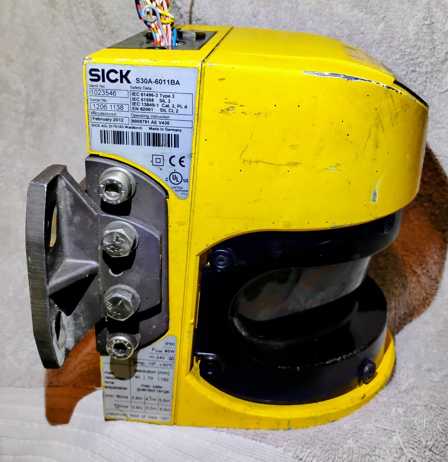 Sick S30A-6011BA Safety Laser Scanner, Type 3, 24V used “OBO”