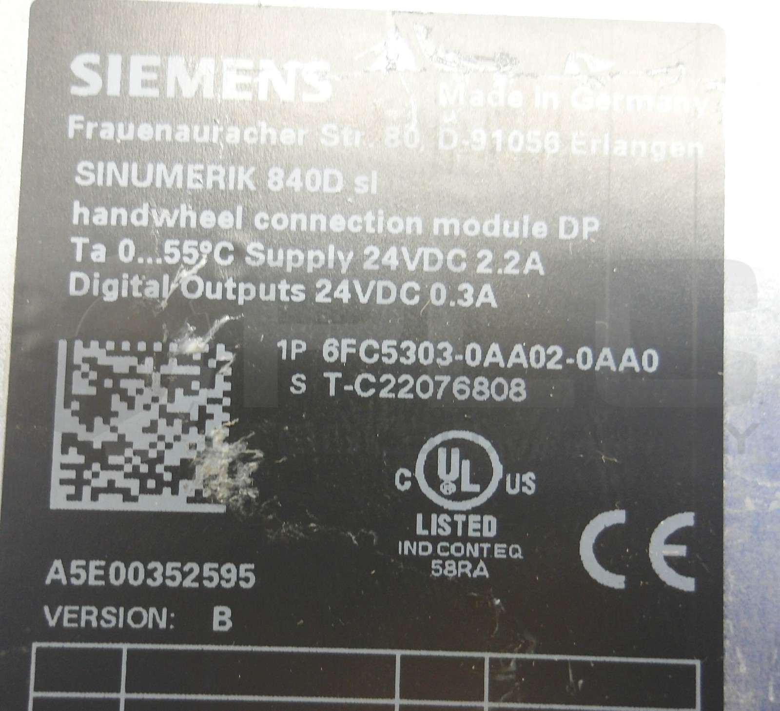 SIEMENS 6FC5303-0AA02-0AA0 HANDWHEEL CONNECTION MODULE VERSION B
