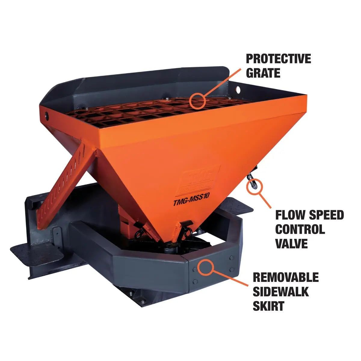 10 Cu-Ft Skid Steer Spreader w/ Tilt Scoop, 30ft Spread, Steel Agitator