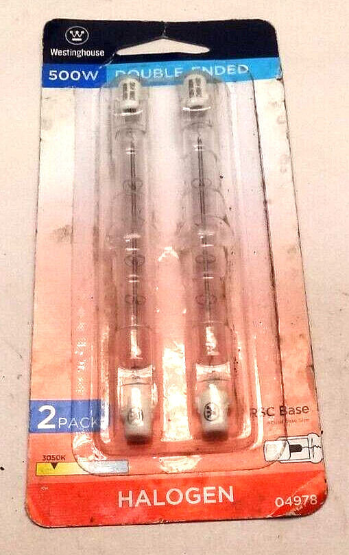 Westing House Halogen Double-Ended Bulb 500W 120V Base 2Pack 3050K 4.7 Inch