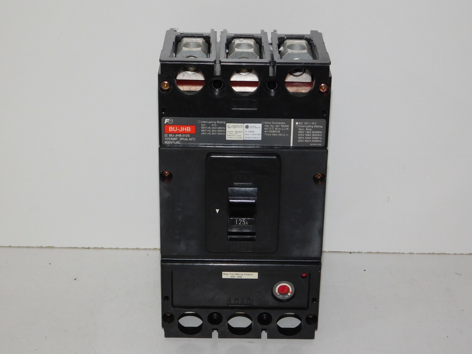 New Fuji Electric BU-JHB 3125 Industrial 600VAC 125A 3 Pole Circuit Breaker Unit