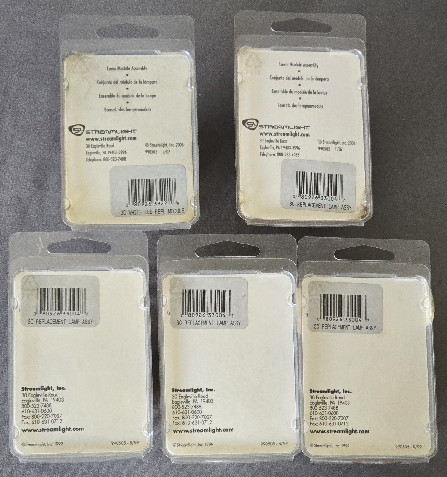 Lot of 5 Streamlight 3C Xenon Lamp Module Assembly Brand New Pro Polymer