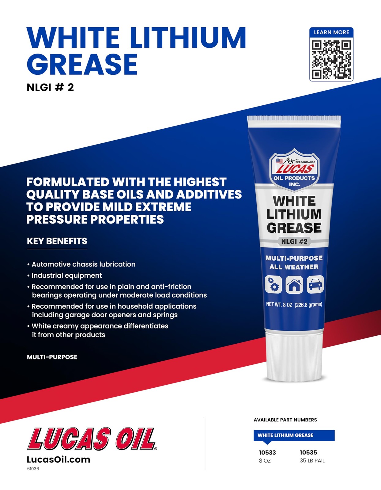 Lucas Oil 10533 White Lithium Grease – 8 oz. Squeeze Tube (12 Pack) 12 pack