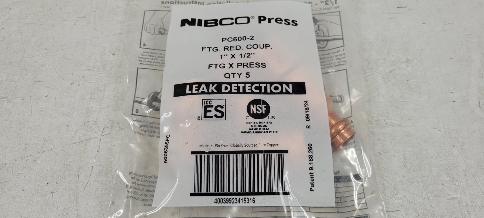 (QTY. 5) NIBCO 9008355PC Fitting Reducer 1 x 1/2 in Nominal Fitting x Press