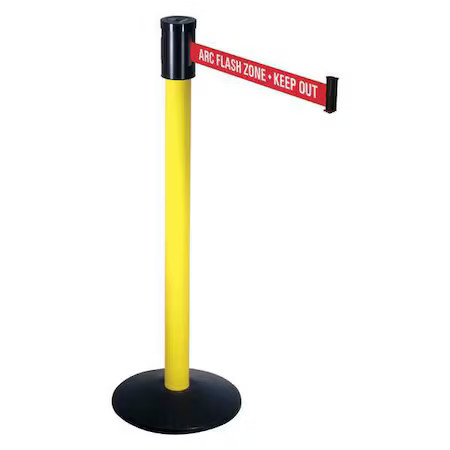Retracta-Belt 321Ya-Arc Barrier Post With Belt, Yellow, 15 Ft Length, 40 In