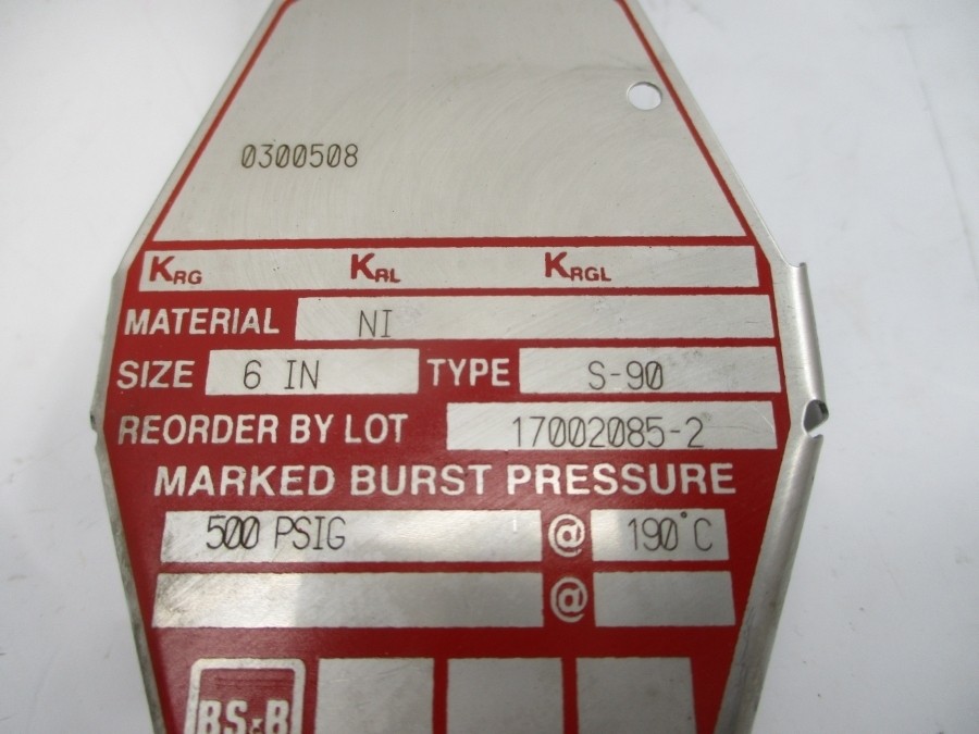 BS&B SAFETY SYSTEMS S-90 0300508 500PSI 190’C 6″ NSMP