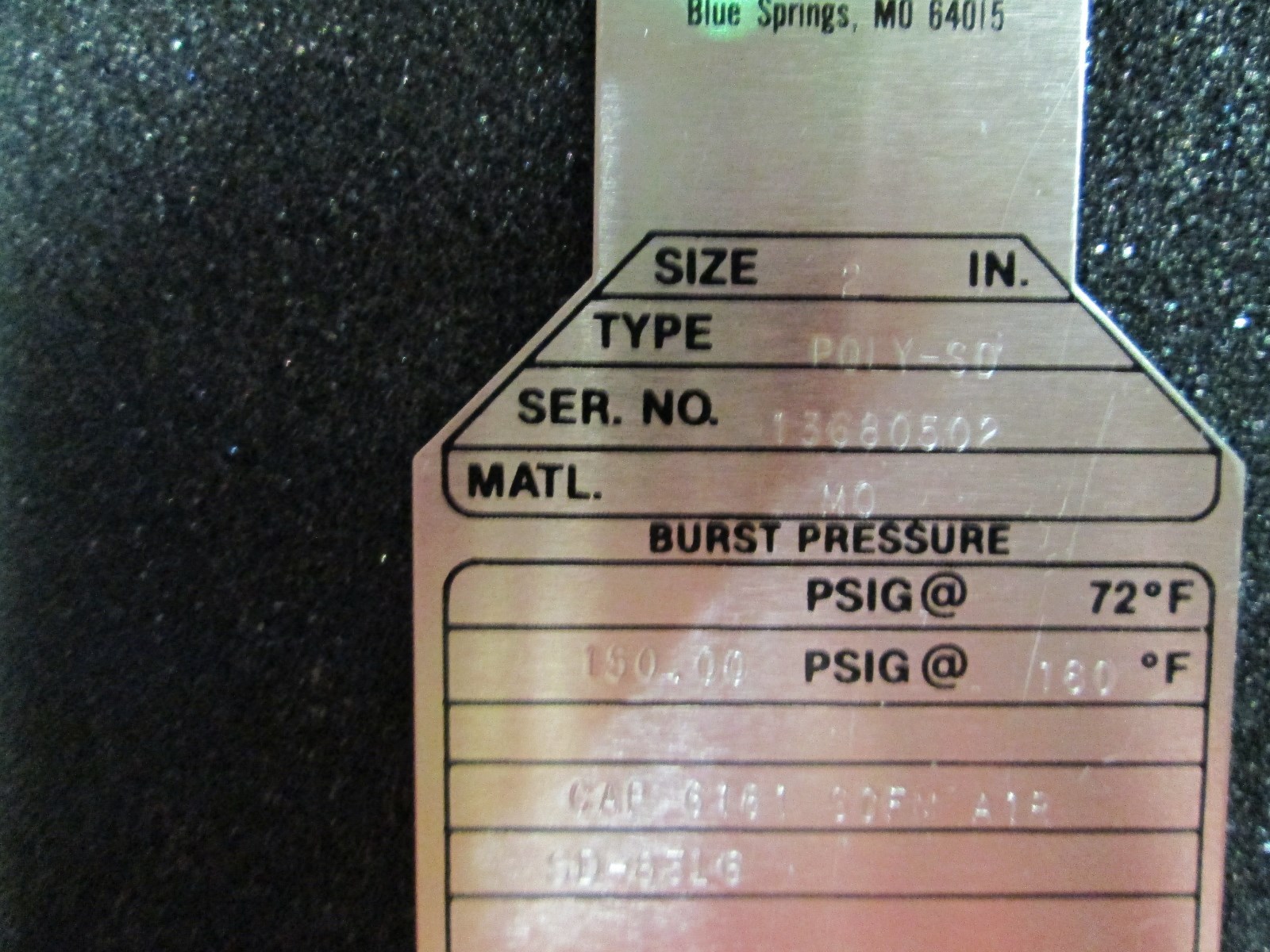 Fike 2″ Rupture Disc 150.00 PSIG @ 160F Type: POLY-SD Material: MO (NIB)