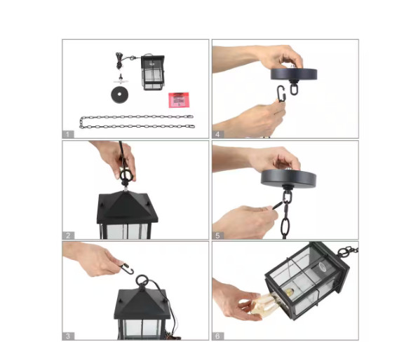LNC Modern Farmhouse Black Outdoor Lantern 1-Light Pendant w/ Seeded Glass