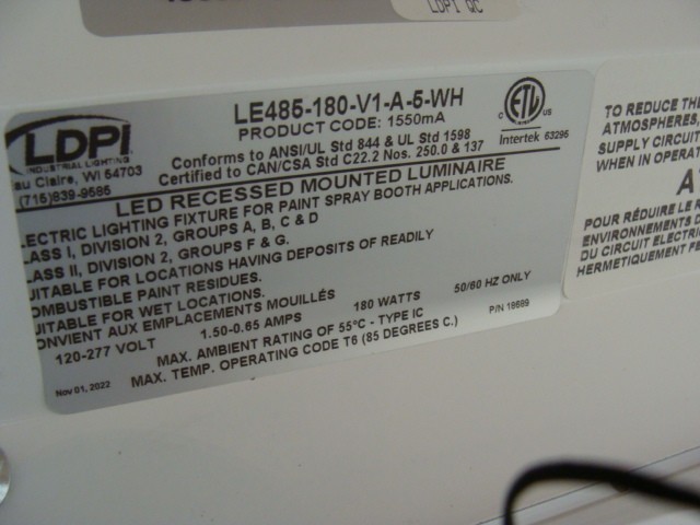 LDPI LED LIGHT FIXTURE LE485-180-V1-A-5-WH 4′ LONG 3 ROW 180W 120-277V RECESSED