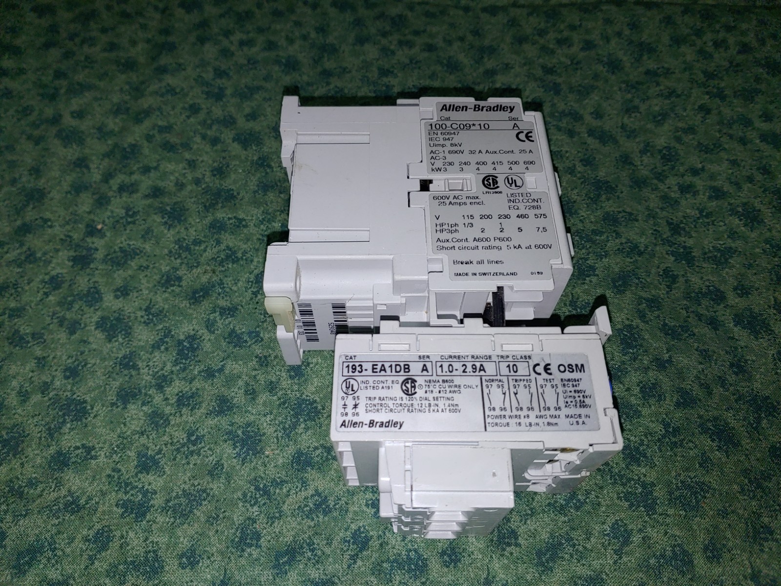(2) Allen-Bradley 100-C09*10 – with 193-EA1DB 1.0-2.9 Amp Current (43477-D3)
