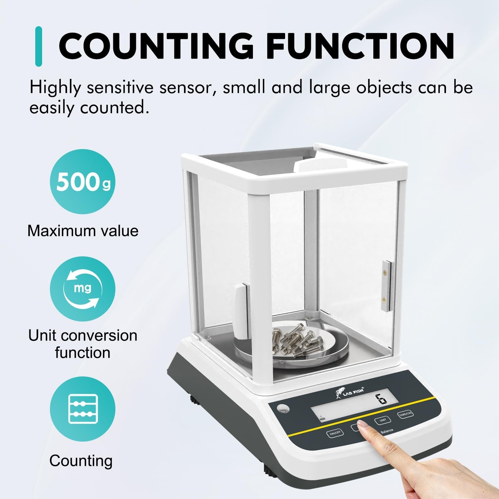 LAB FISH Dual Display Analytical Balance 500g x 1mg Scale High Precision 0.00…
