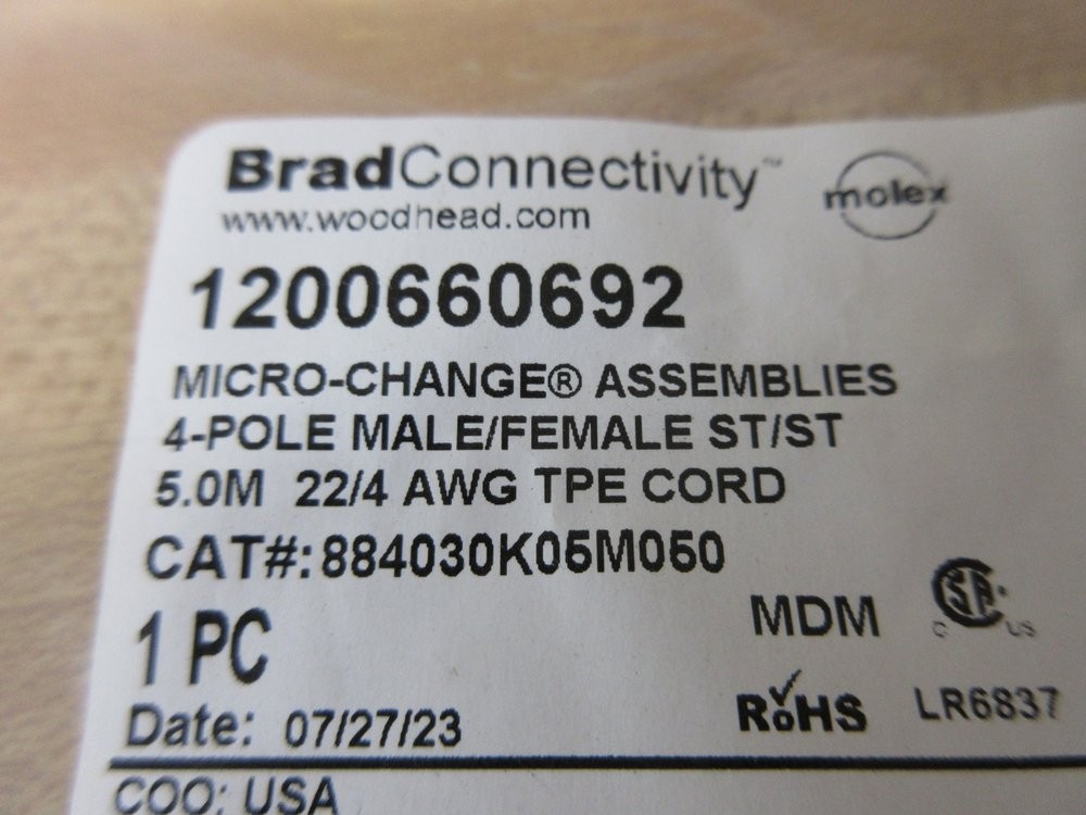 Molex Woodhead 884030K05M050 Brad Connectivity Cord Set 1200660692