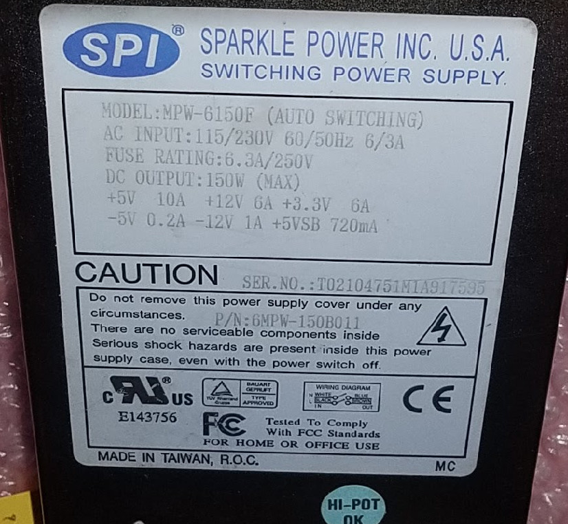 1x 6MPW-150B011, MPW-6150F Replacement Power Supply