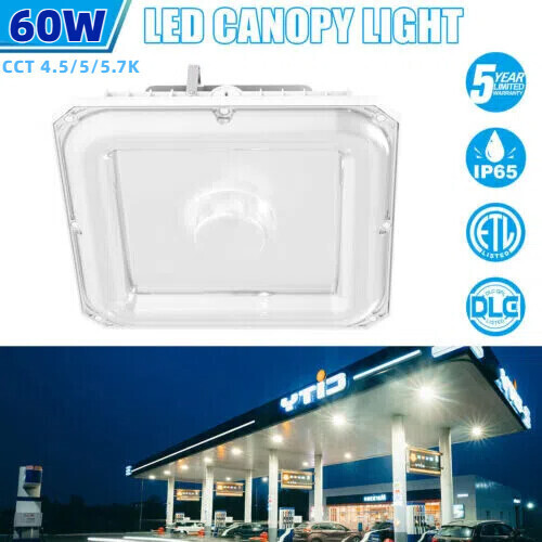 LED Canopy Light 4.5-5.7K CCT 60W Commercial Parking Lot Gas Station Lamp IP65