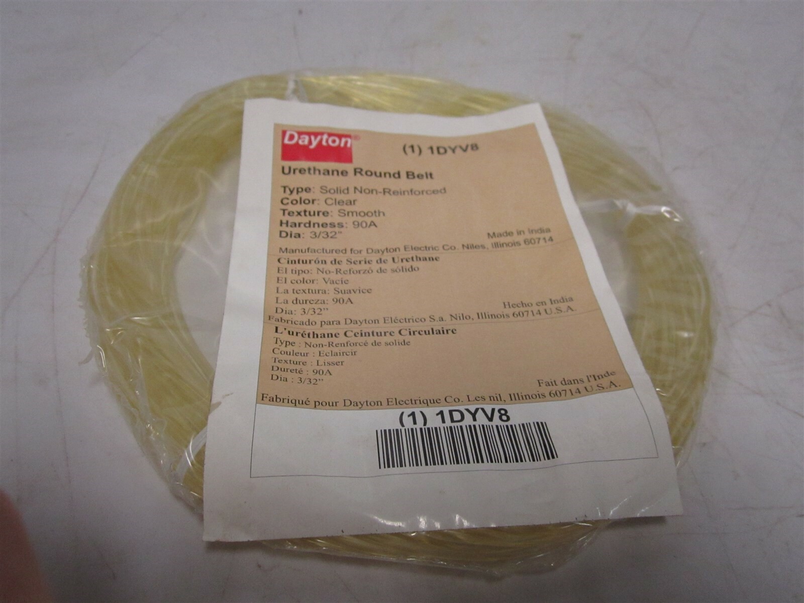 Clear Urethane Solid Core Round Belt Shore A 90 Hardness 3/32″ Diameter x 50 ft