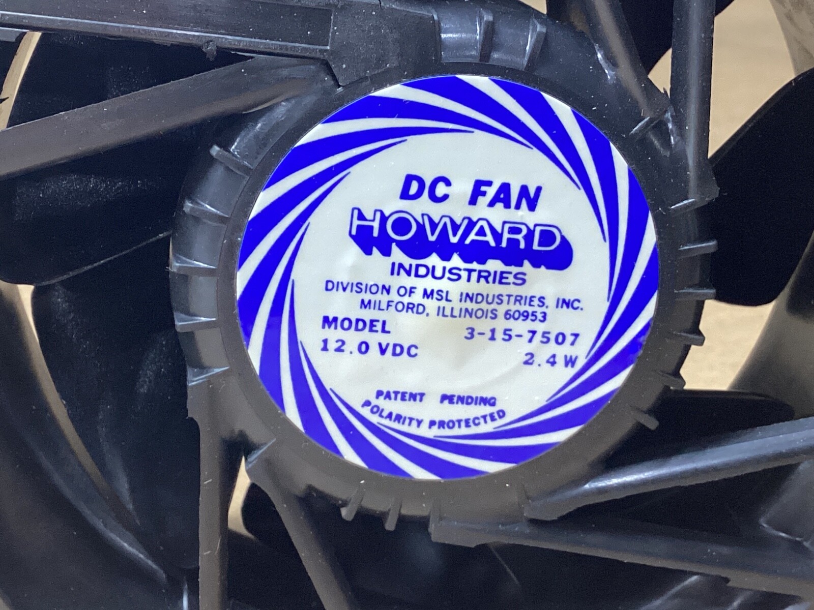 HOWARD DC FAN 3-15-7507 12.0VDC 2.4W #102E113PR6*CO