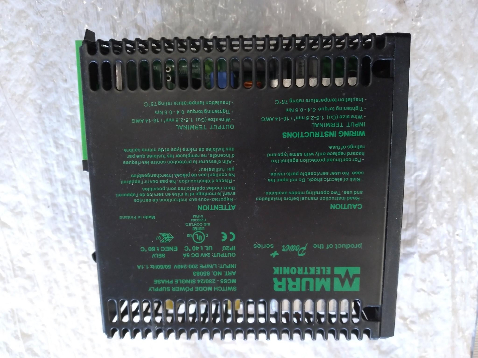 MURR ELECTRONIK 85083 SWITCH MODE POWER SUPPLY MCS5-230/54 SINGLE PHASE 24 VDC