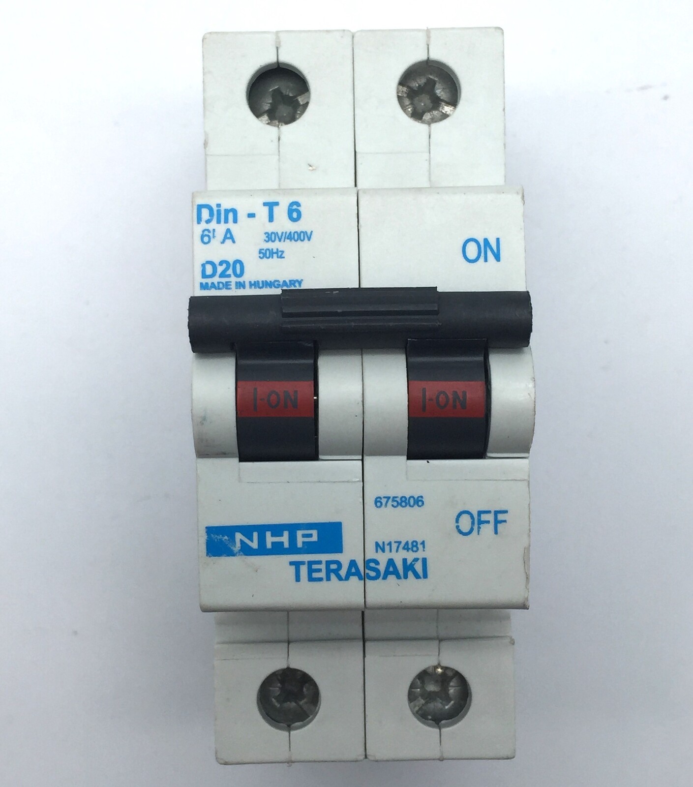 NHP DIN-T6-D20 Miniature Circuit Breaker 2P 20A 415V D-Curve 675806 