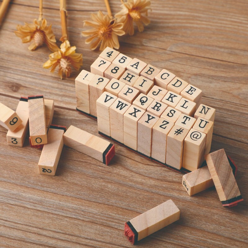 40Pcs / Set Wood Rubber Stamps A-Z Letters Number Alphabet Stamp Kit DIY Tool