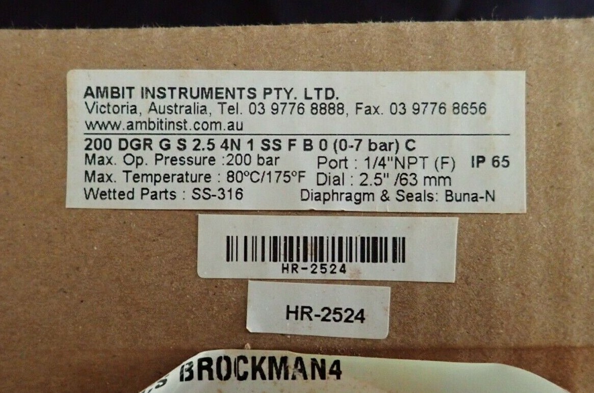 AMBIT 200 DGR 0- 7 BAR /G/S/2.5/4N/1/SS/F/B/0/ (0-7 BAR) C ROLLING DIAPHRAGM