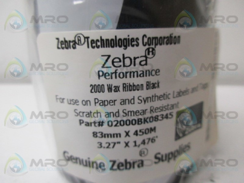 ZEBRA 02000BK08345 BLACK WAX RIBBON NSMP