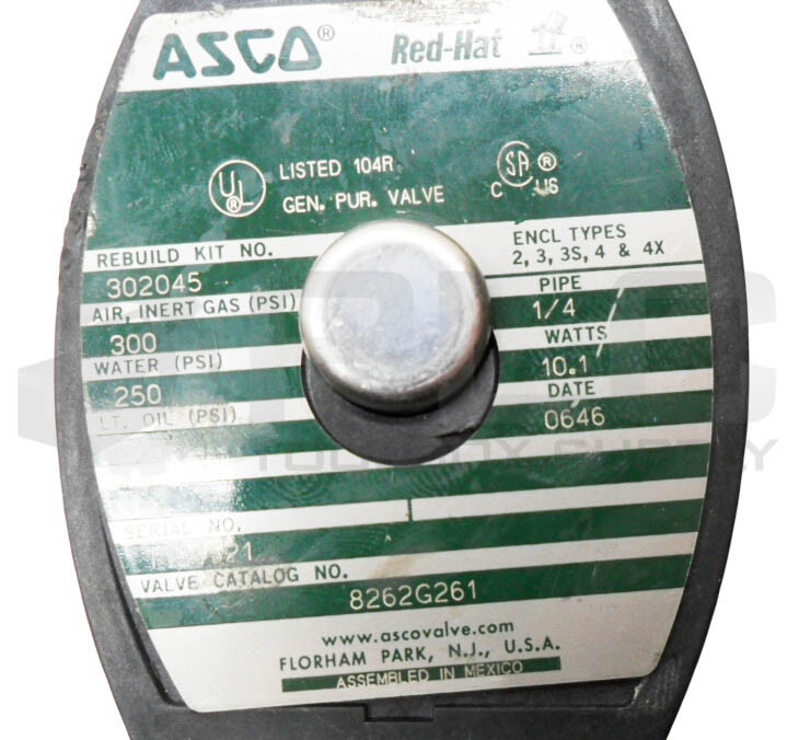 ASCO 8262G261 SOLENOID VALVE 300PSI 1/4″ W/ 238610-032-D COIL MP-C-080 110-120V