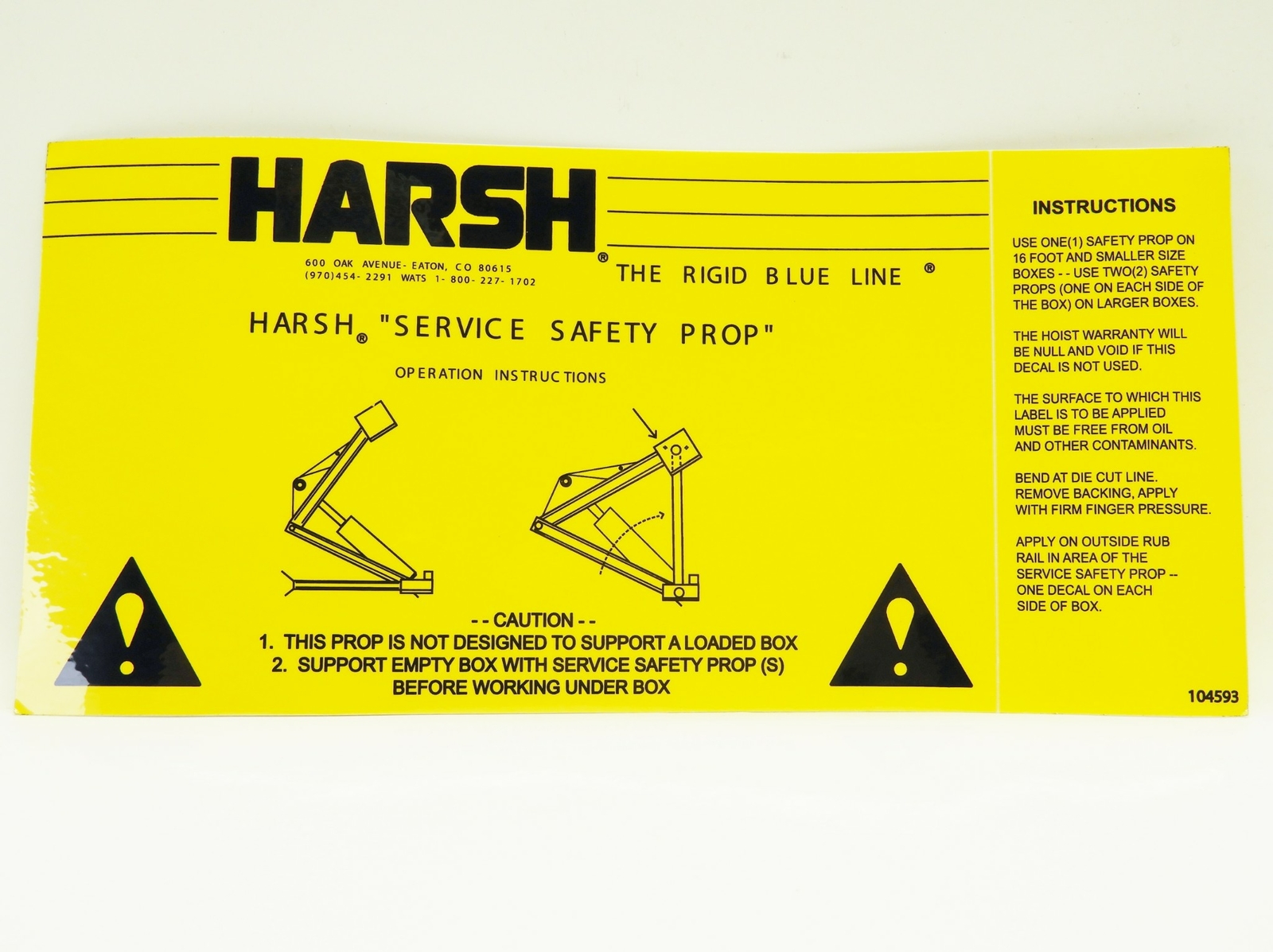 2pcs Harsh Service Safety Prop Operations Instructions/Caution Decal 104593