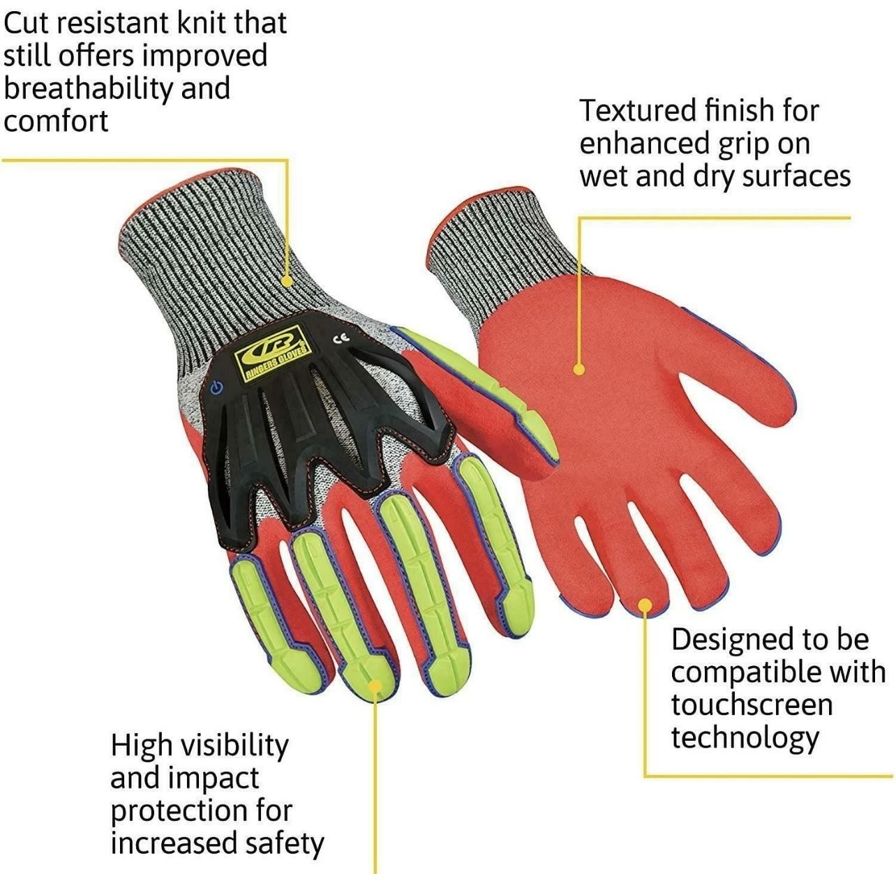 Ringers Gloves Knit Cut5 Sandy Nitrile Dip Impact Cut Resistant Gloves 2XL