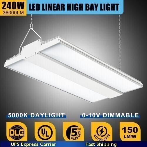 240W LED Linear High Bay Light 36000 LM Commercial Warehouse Shop 5000K Fixture