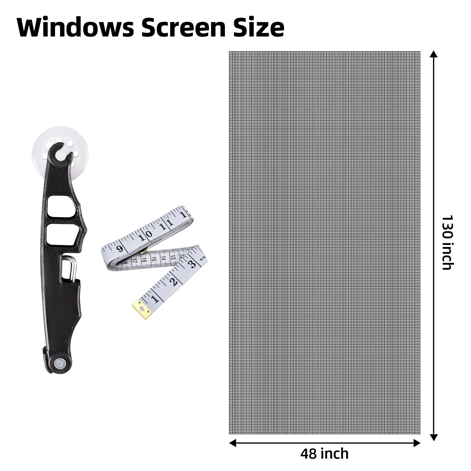 Fiberglass Window Screen Mesh Kit, 48″x130″ Durable 48″x130″, Black