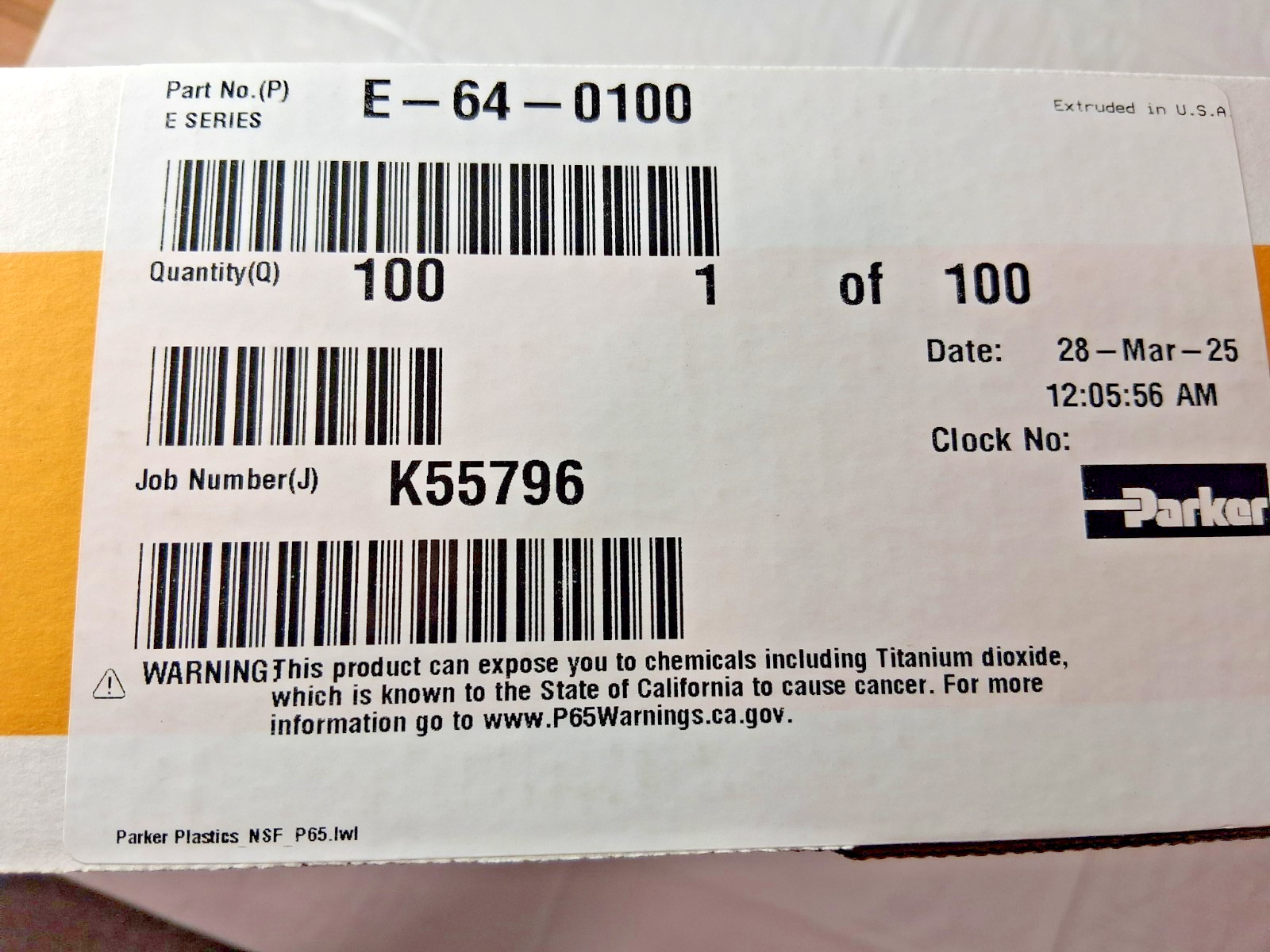 Parker Polyethylene Tube 1/4″ ID x 3/8″ OD 100ft Long E-64-0100