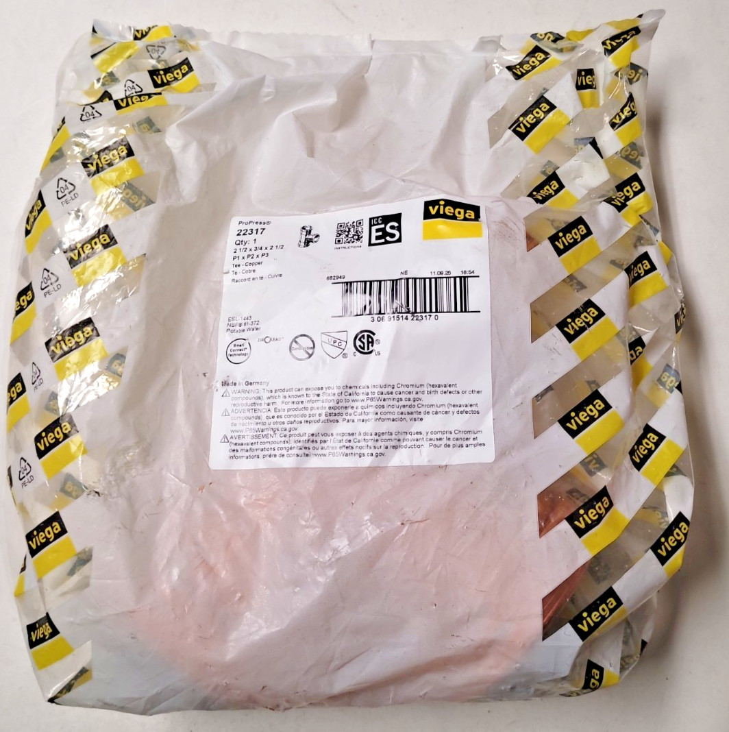 Viega 22317 ProPress XL-C Pipe Tee 2-1/2 x 3/4 x 2-1/2, Copper