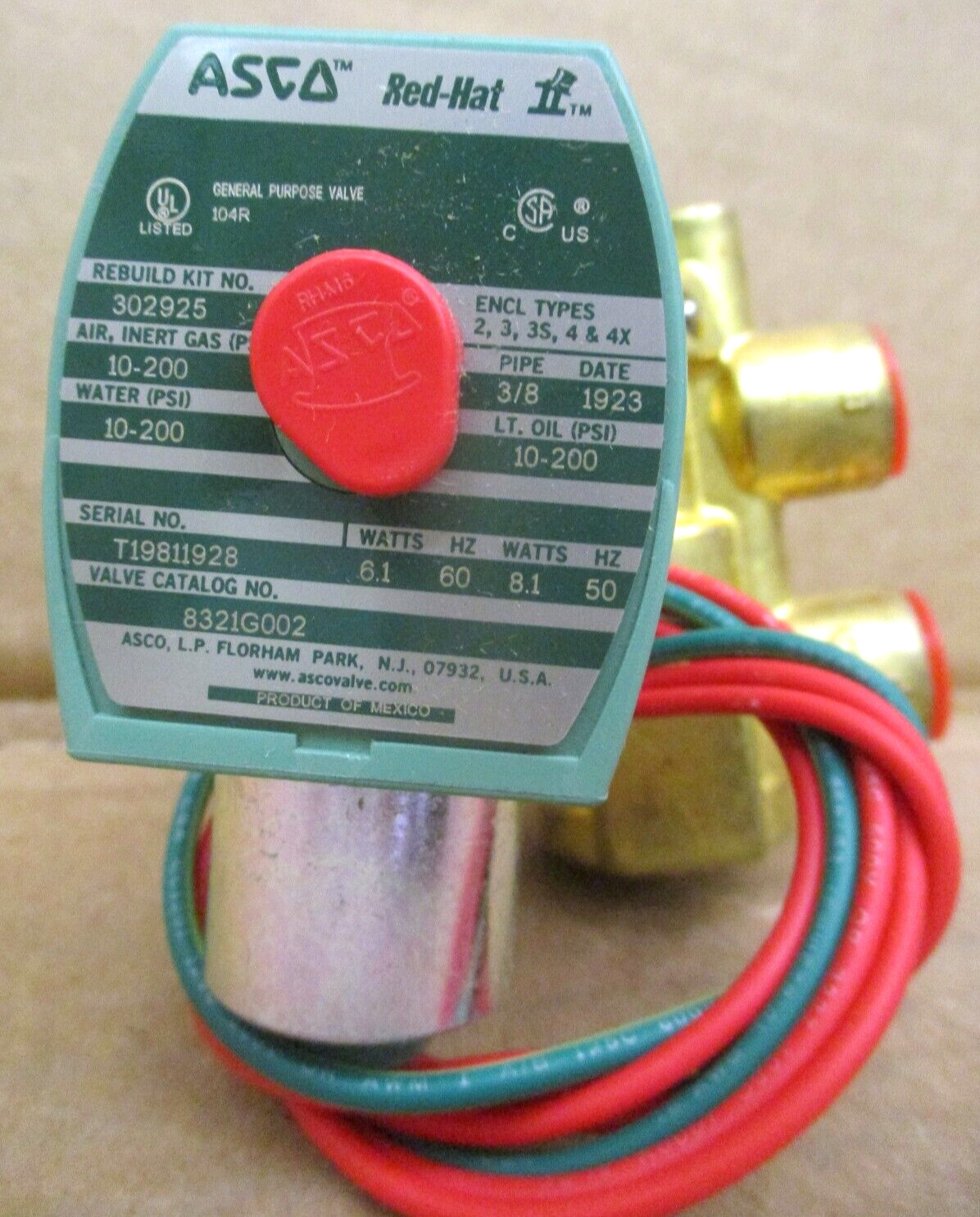 ASCO Red Hat 8321G002 Valve 3-Way 3/8 In Pipe 49679HI