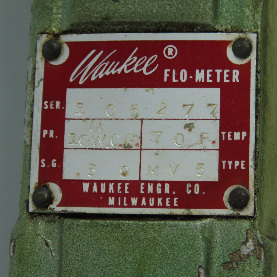 Waukee MV5 Flo-Meter Gas Flow Meter 70°F SG 0.59 PR. 10WCG 3/4″ NPT