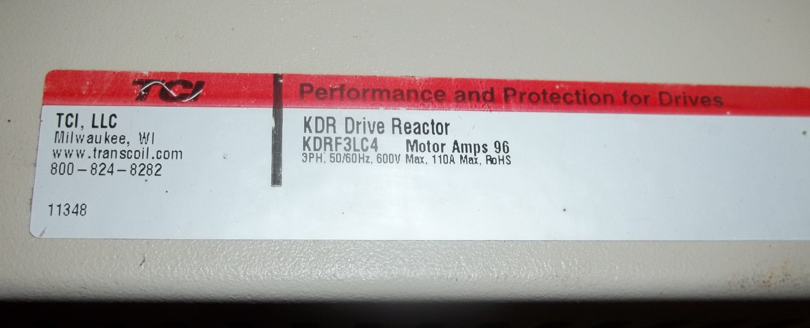 TCI KDR DRIVE LINE REACTOR KDRF3LC4 3PH 600V 110AMP MAX 96 MOTOR AMPS (85)