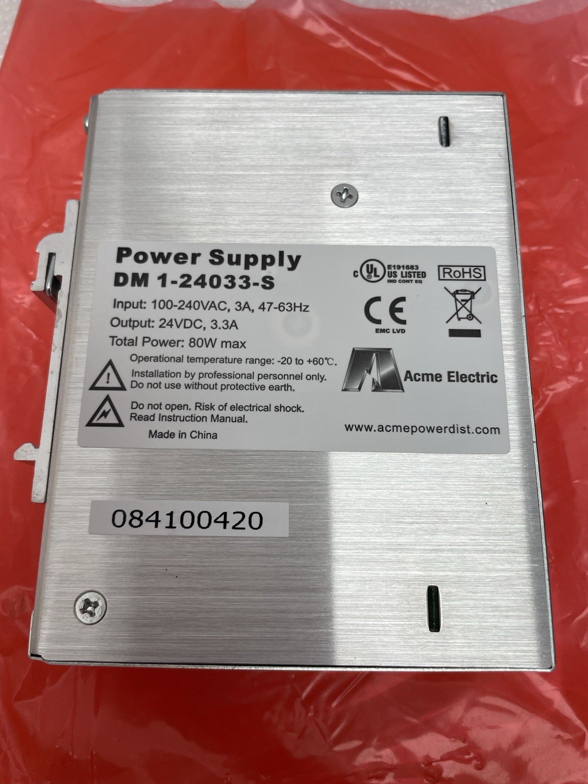 ACME DM124033S POWER SUPPLY 100-240VAC 3A 47-63Hz 24VDC 3.3A 80 WATT