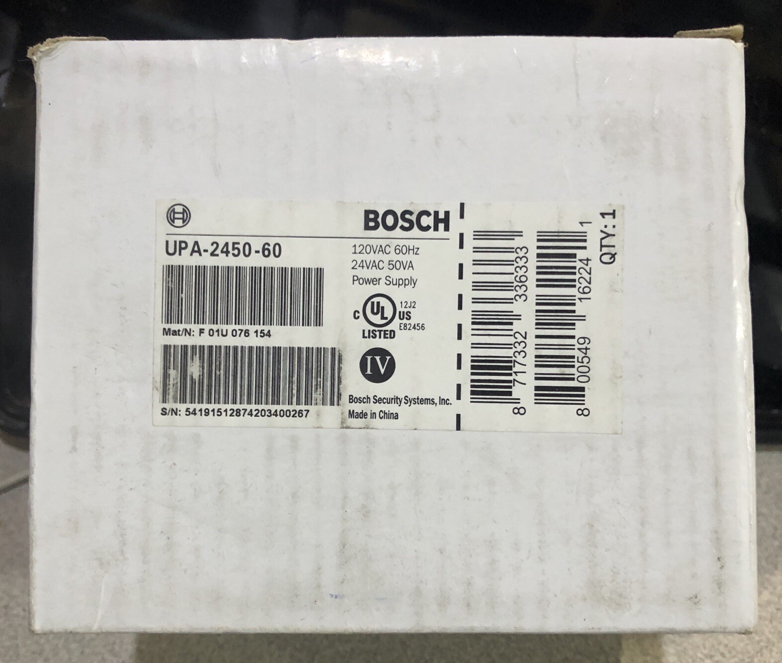 BOSH UPA-2450-60 CLASS 2 POWER SUPPLY 24VAC 2A 50VA