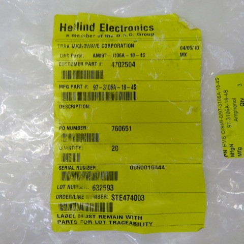 Amphenol 97-3106A-18-4S Qty of 3 per Lot Circular Connector – Plug – Female Soc