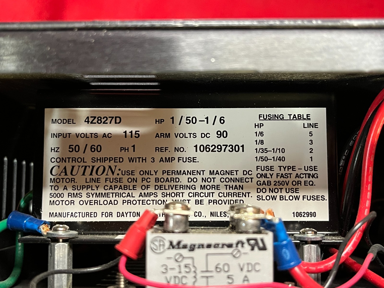 DAYTON 4Z827D DC SPEED CONTROL