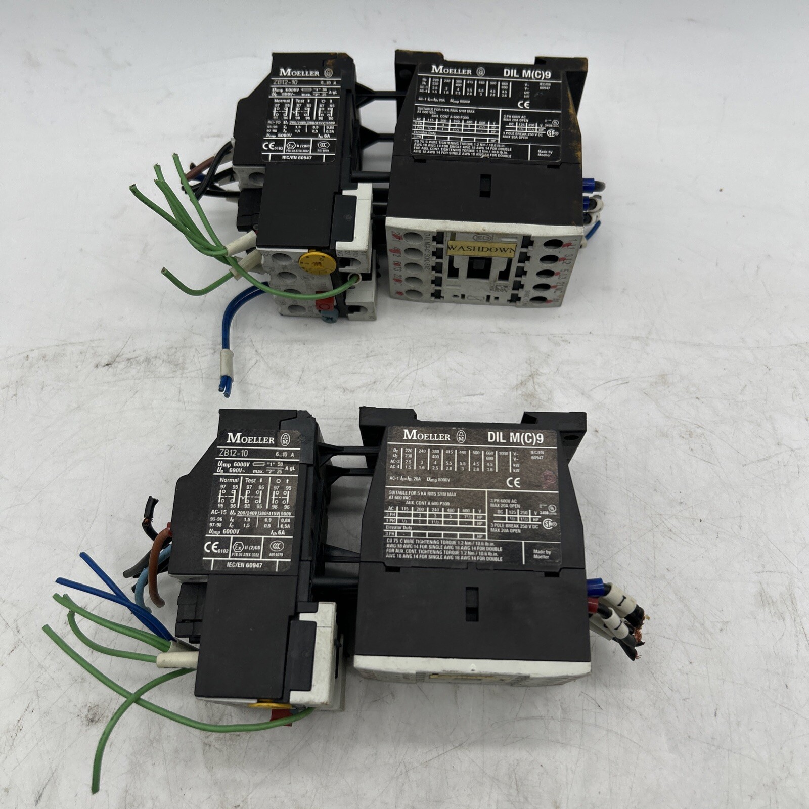 Lot Of 2 Sets Of MOELLER DILMC9 ZB12-10 CONTACTOR RELAY AUX BLOCK ASSEMBLY